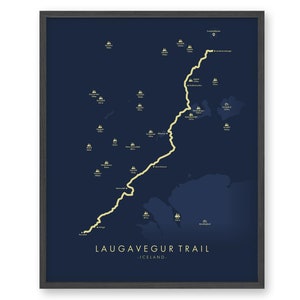 Carte des sentiers Laugavegur | Laugavegur Poster | Islande Affiche de randonnée | Carte des sentiers Art | Revivez vos aventures