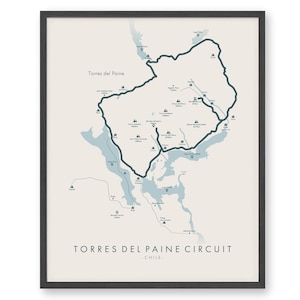 Torres Del Paine Trail Poster / Torres Del Paine Map / Patagonia Hiking Wall Art / Chile Hiking / Rivivi le tue avventure / Mappa dei sentieri Art