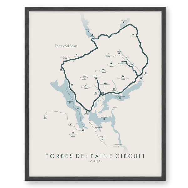 Torres Del Paine Trail Poster | Torres Del Paine Map | Patagonia Hiking Wall Art | Chile Hiking | Relive your Adventures | Trail Map Art