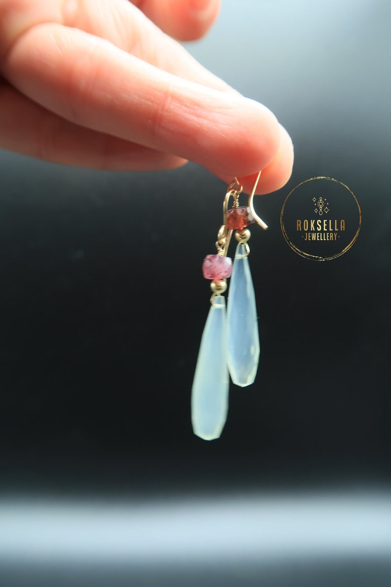 Aqua Chalcedony Gift Tourmaline Aqua Chalcedony and Tourmaline Earrings Gemstone Earrings