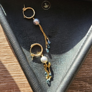Akoya and Sapphire Hoops, Gold filled hoops with Gemstones, Blue Pearl Hoops, Songea Sapphire hoops, Hoops in the UK