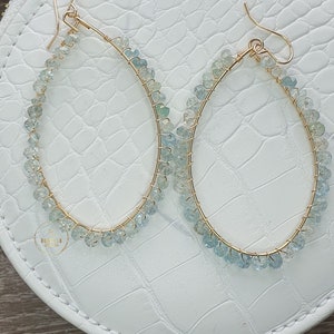 Aquamarine Hoop Earrings: 14K Gold Fill, March Birthstone, Handmade in UK