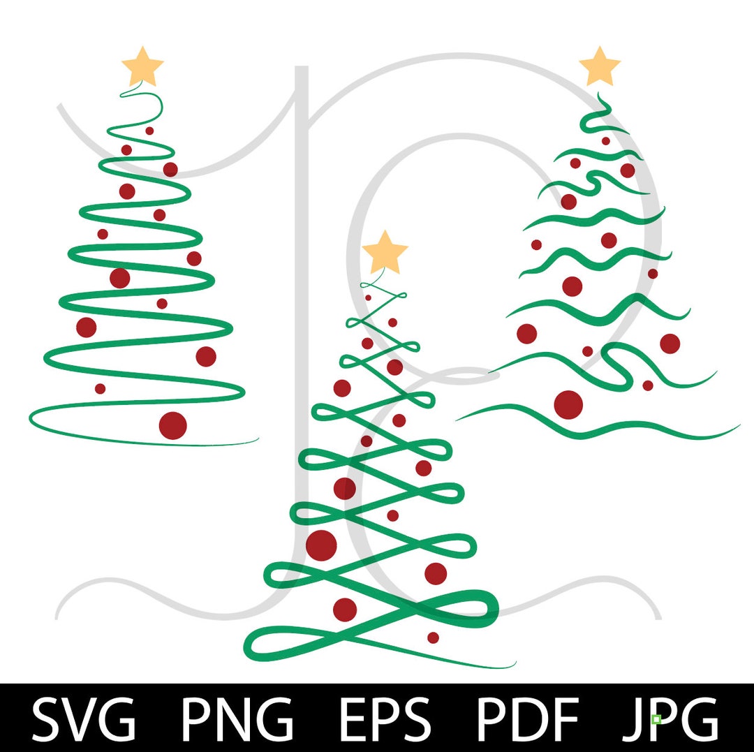 Cute Squiggle Christmas Tree Outlines Digital Download Perfect for T