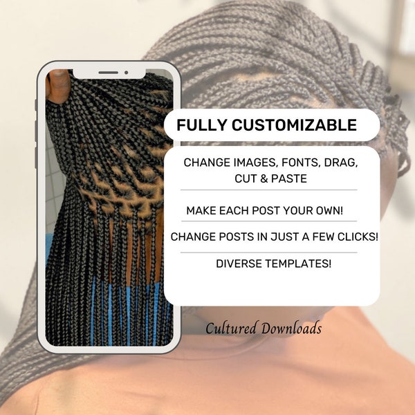 30 Hair Braider Posts| Braider Posts| Braiding Salon Post Templates, Braid Shop, DIVERSE PHOTOS, FULLY Customizable! Active