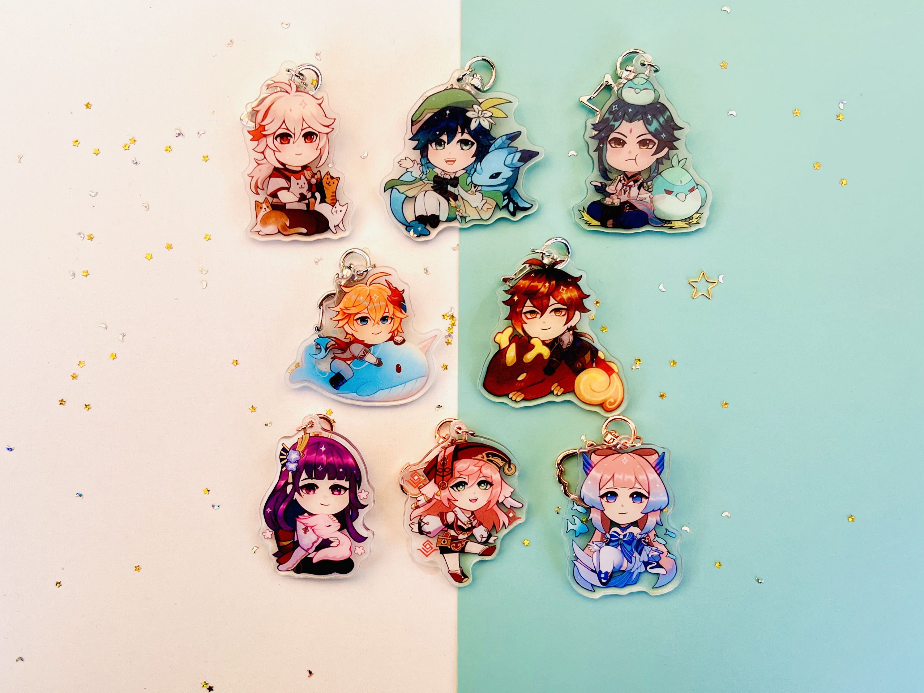 Cute Genshin Impact Sparkle Holographic Keychains Charms Etsy