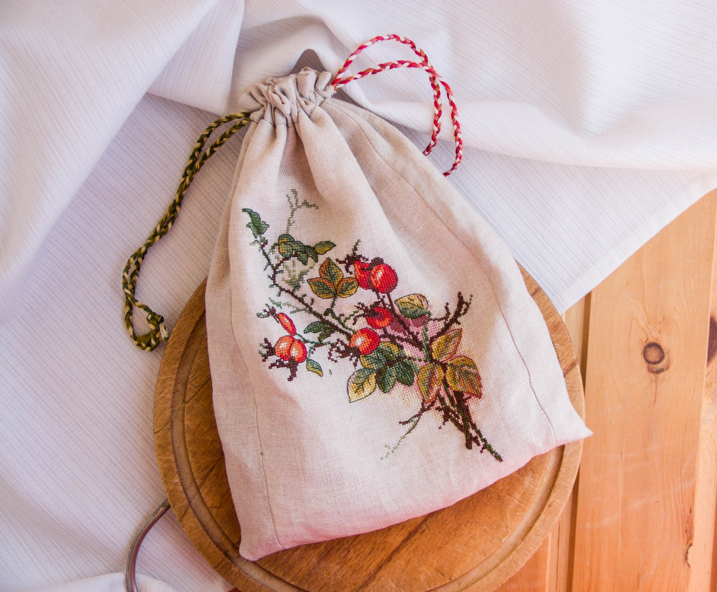 Embroidered linen storage bag Drawstring Linen Bag for Herbs Etsy