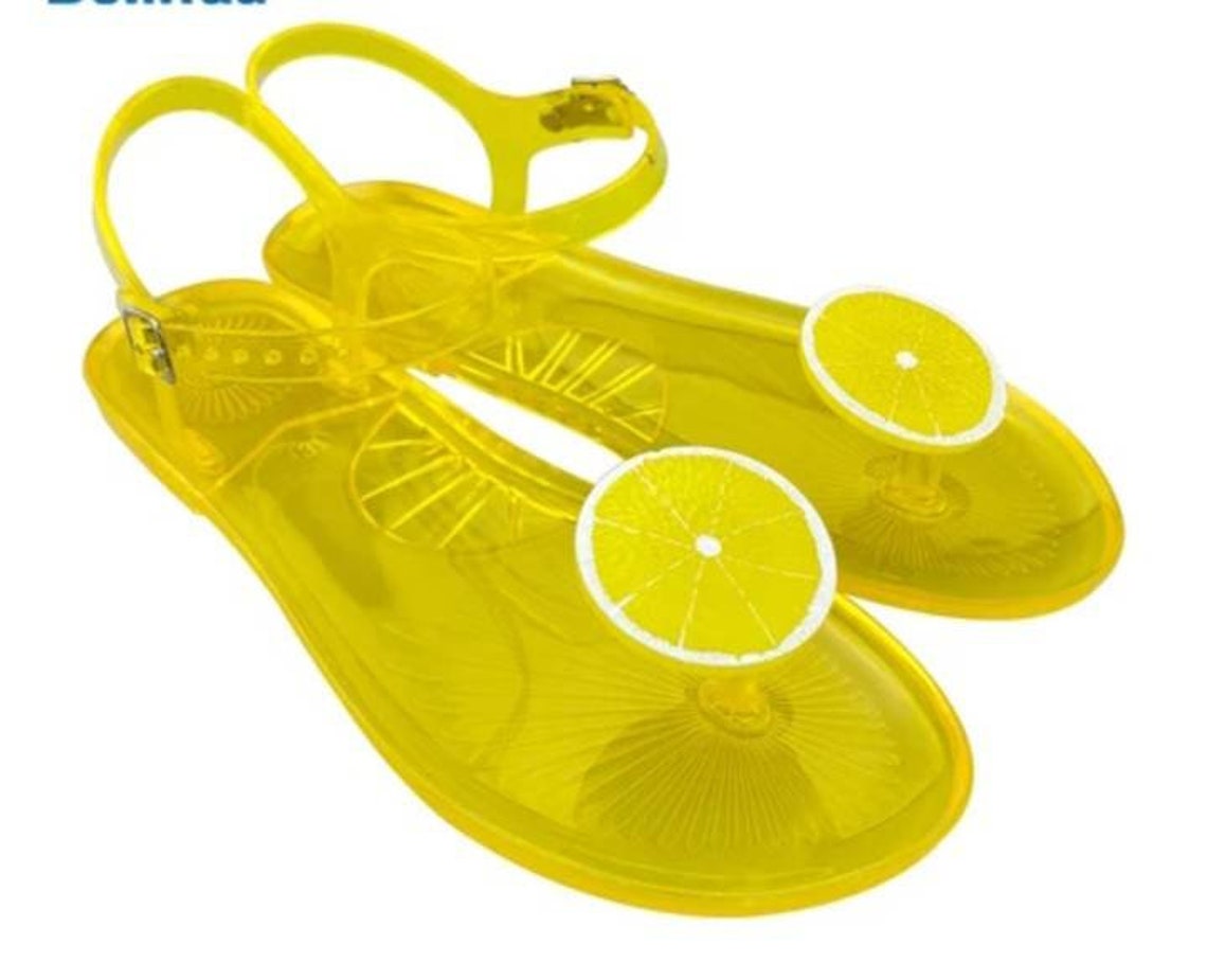 Designer clear lemon decor jelly sandals for ladies | Etsy