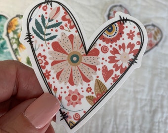 Heart Shaped, Floral Designs 3" Stickers