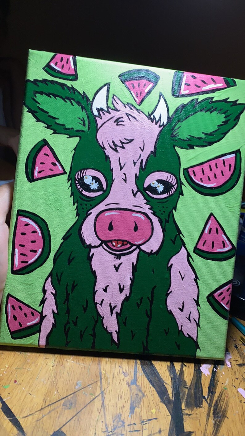 Watermelon cow painting Etsy