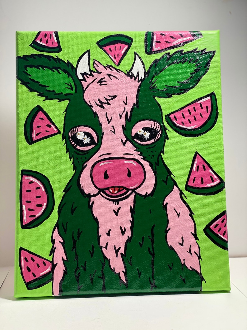 Watermelon cow painting Etsy