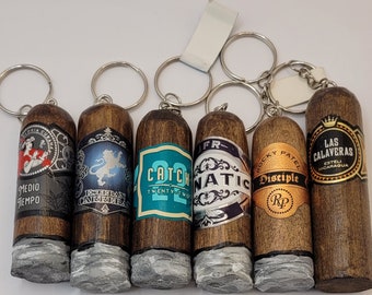 Cigar Keychain Super Realistic Real Label Solid Wood