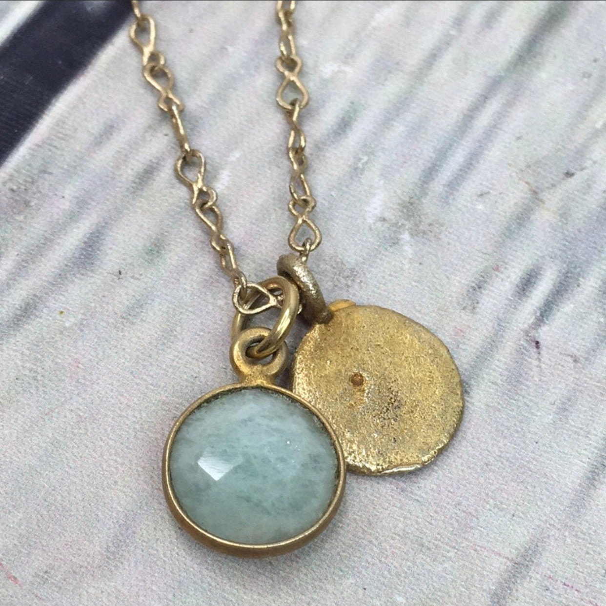 Vintage Gold Tone Larimar Necklace Etsy