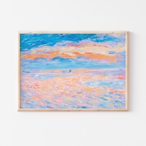 Pastel Wall Art, Abstract Landscape Print, Horizontal Colorful Painting, Minimalist Art Print, Dopamine Decor, Pink Watercolor Sky Art Print