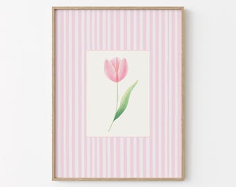 Vintage Pink Tulip Print | Kwiatowa grafika ścienna Cottagecore (do pobrania w wersji cyfrowej)