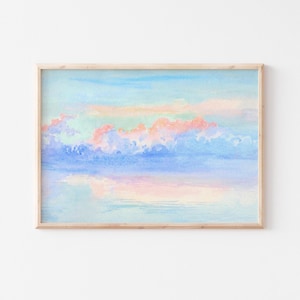 Pastel Wall Art, Abstract Landscape Print, Horizontal Colorful Painting, Minimalist Art Print, Dopamine Decor, Pink Watercolor Sky Art Print
