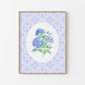 Blue Chinoiserie Wall Art | Hydrangea Print | Soft Baby Blue Nursery Decor | Floral Cottagecore Printable Art | Whimsical Farmhouse Decor