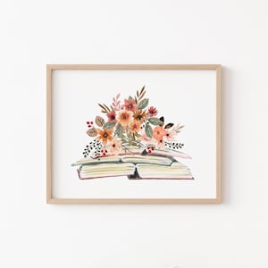 Book Wall Art Print | Book Lover Gift | Boho Bookish Printable | Autumn Spring Wildflowers Print | Cottagecore Home Decor | Digital Download