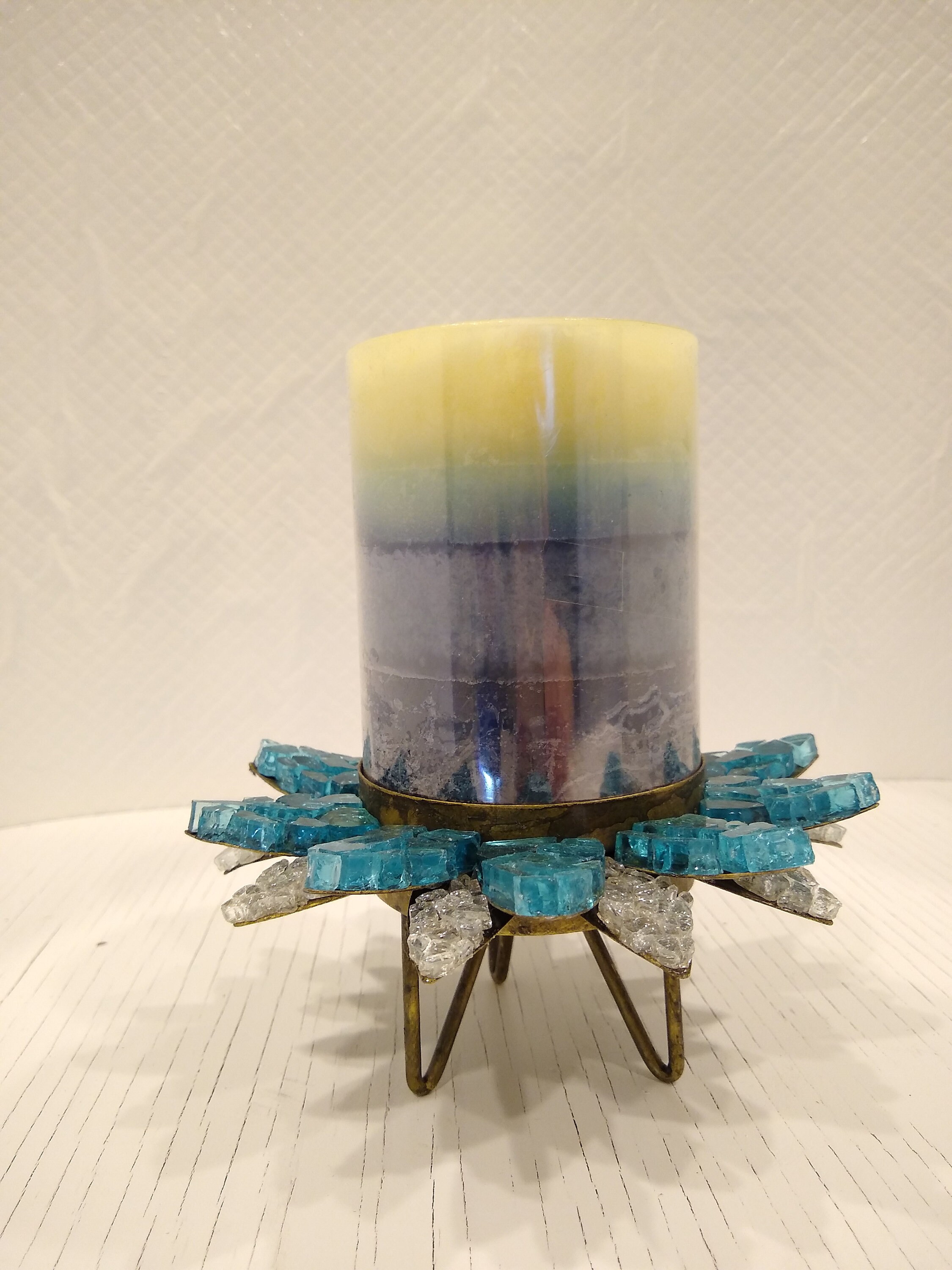 Metal Flower Candle Holder With Turquoise and Clear Reflective Etsy