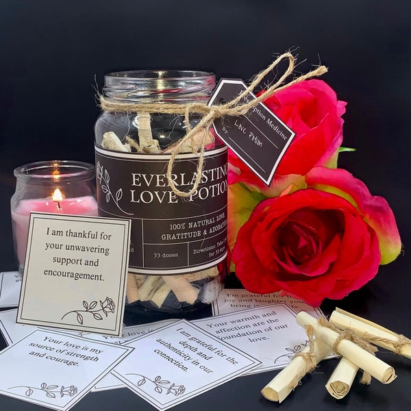 DIY Love Message Jar Template - Everlasting Love Potion | Affirmation Cards, Personalized Anniversary Gift