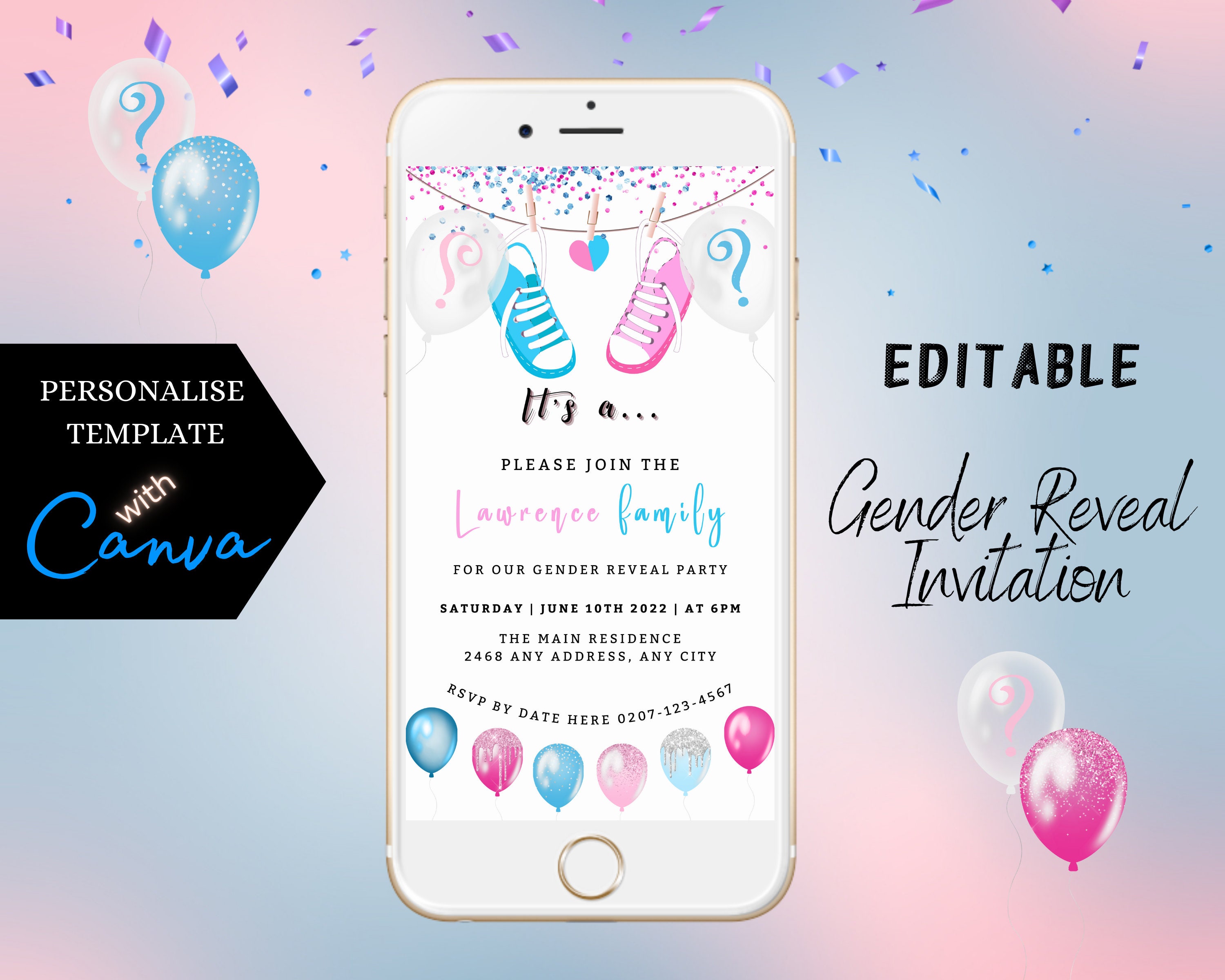 Templates Paper Balloon Gender Reveal Instant Download Gender Reveal