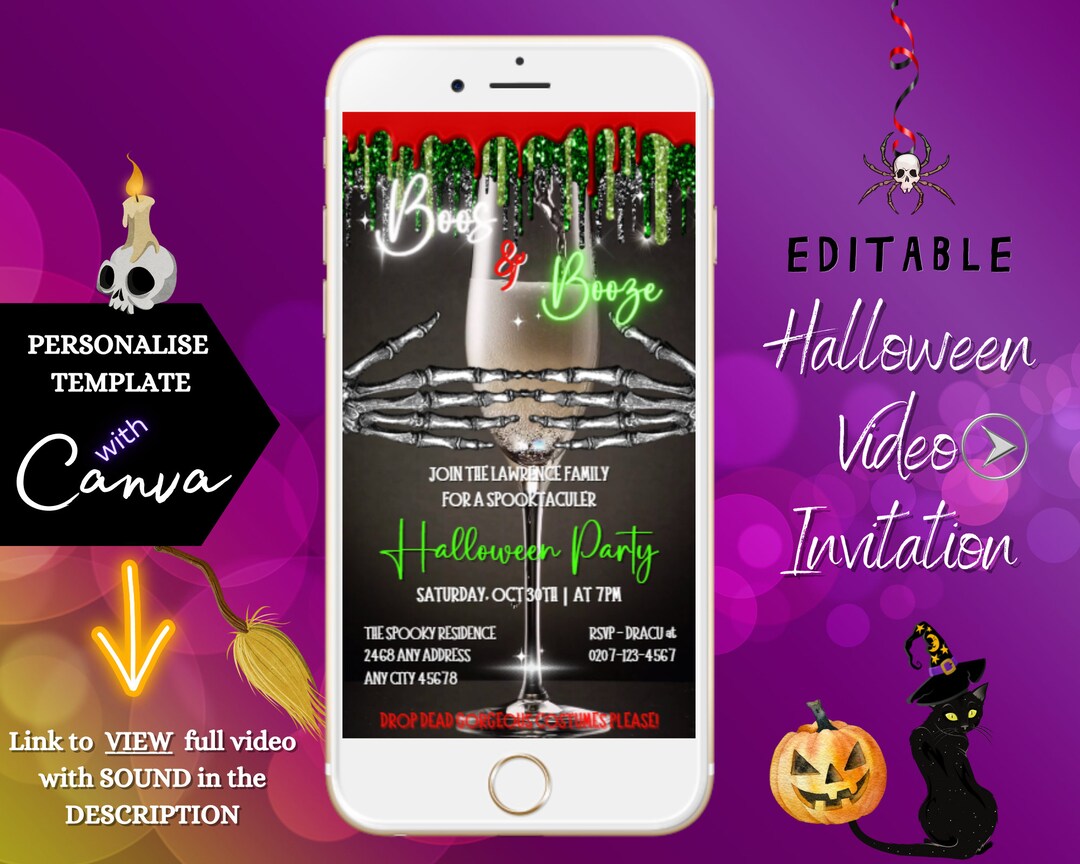 Animated Digital Halloween Party Video Invitation Editable Etsy