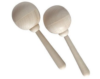 Wooden Maracas (2 pc) Ball Shape / Unfinished Wood Music Shakers / DIY Rattle / Blank Instrument / Wood Noisemaker / DIY Waldorf Toy / Craft