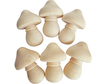 Mini Wood Mushroom Ornaments 6pc / Art Craft Supply / Paint Blank / DIY Kid Play Toy / Christmas Holiday / Decor Gift / Photo Prop / Forest