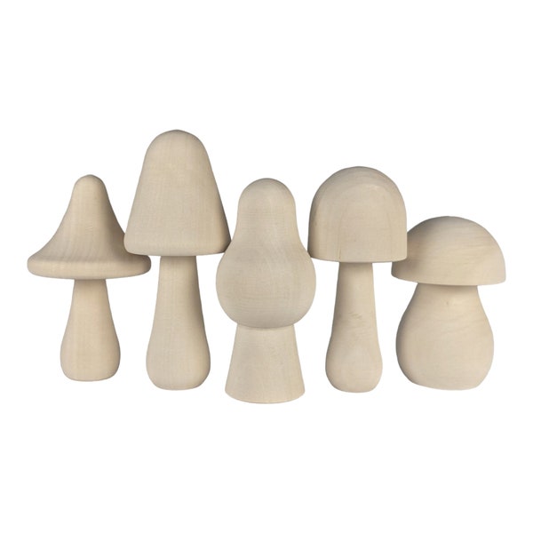 Wood Mushroom Set (5 pcs) Unpainted / Woodland Forest Fungi Toadstool / Art Decor Craft / DIY Toy Eco Natural / Whimsical Fairy Garden Blank