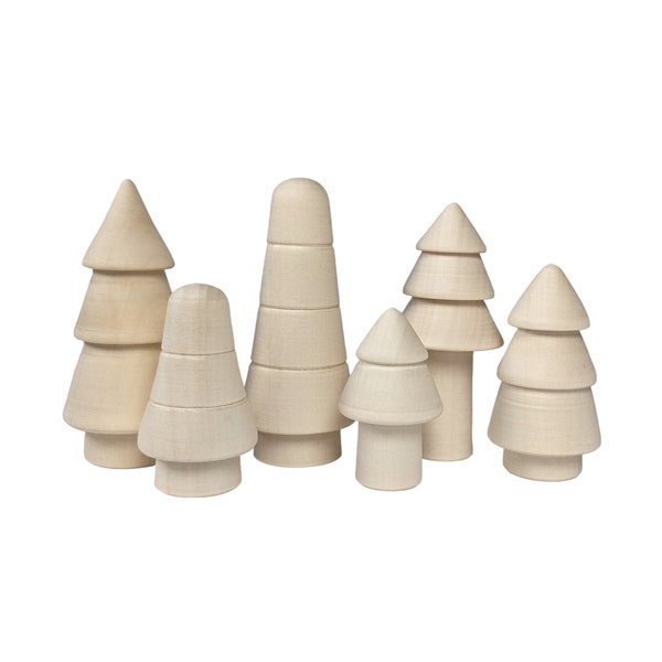 Mini Wood Fir Trees Unfinished (6 pcs) / DIY Tree Toy Set / Wooden Forest / Decor / Waldorf / Montessori / Christmas / Winter / Craft / Gift