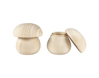 Mini Wood Box Mushroom Shape 2pc / Ring Holder / Gift Box / Trinket Storage / DIY Toy / Home Décor Craft / Tiny Canister / Woodland Cottage