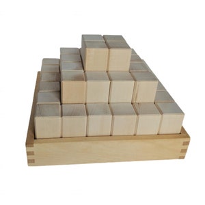 Rectangle Block Set w Tray (36 pcs) / Stepped Pyramid / Natural Build Stack Game / DIY Kids Toddler Toy / Natural Eco Craft Gift Montessori