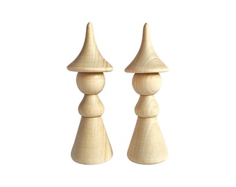 Wood Wizard Peg Dolls 2 pc / Unique Unfinished Shape / Magic Witch Halloween Spooky / Art Craft Project Supply / DIY Kid Toy / Home Decor