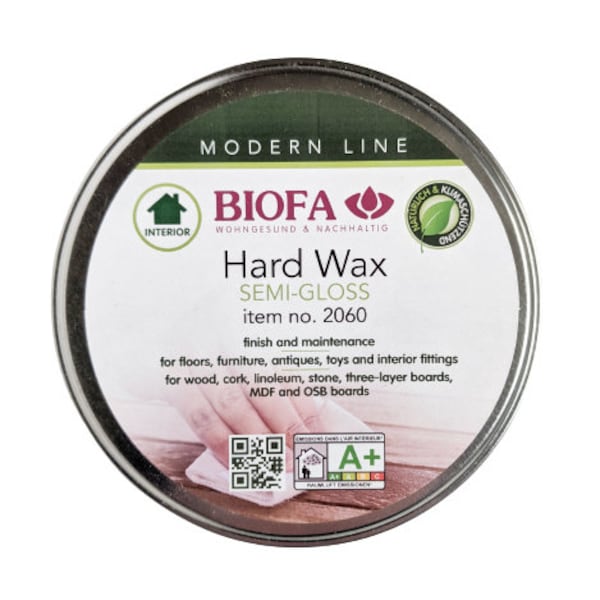 BIOFA Hard Wax Tin Semi Gloss (2060) .25l /  Wood Sealant / Wood Finish / Wood Wax / Beeswax for Wood / Carnauba Wax for Wood / Board Finish