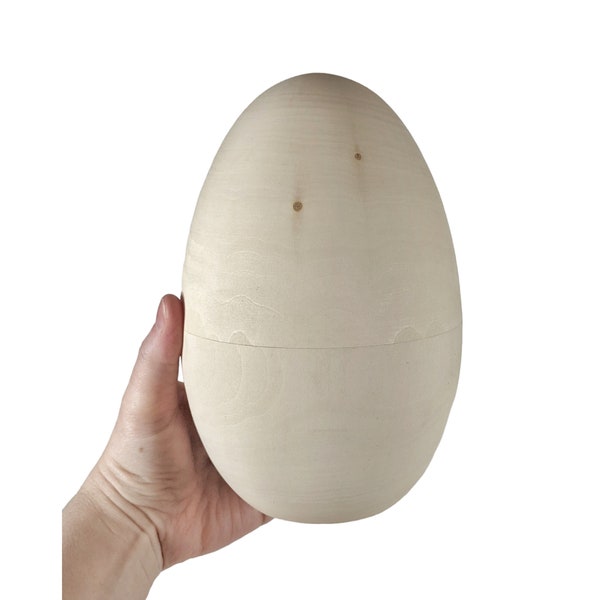 XL Jumbo Hollow Wooden Egg (7.3" 18.5 cm) Unfinished / DIY Fillable Box / Spring Easter Crafts / Paintable Blank / Eco Gift Basket / Natural