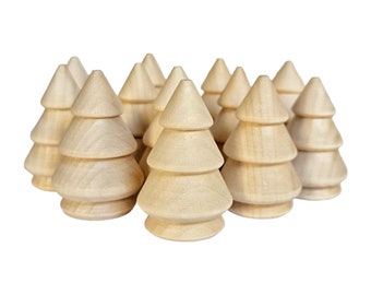 Mini Wood Fir Tree x12 / Art Craft Supply Paint Blank / DIY Kid Play Toy / Fall Natural Eco Forest / Winter Holiday Christmas Ornament Gift