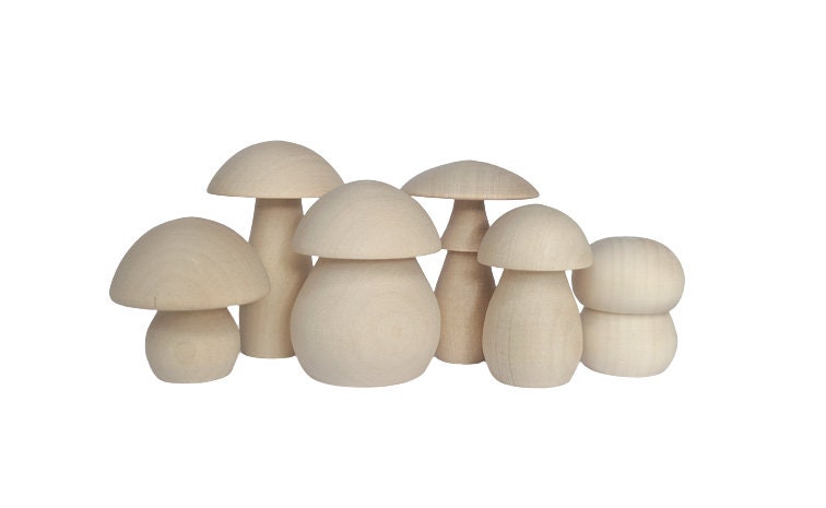 Restokki Set di Funghi in Legno di Varie Dimensioni Funghi Naturali Non finiti Fungo in Legno Non Verniciato Semplice per Arte e Fai da Te per Bambini 