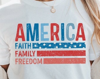 America Faith Family Freedom Png, Retro, 4th of July, Fourth Of July PNG, Patriotic, 1776, Independence Day, Sublimation Design Downloads