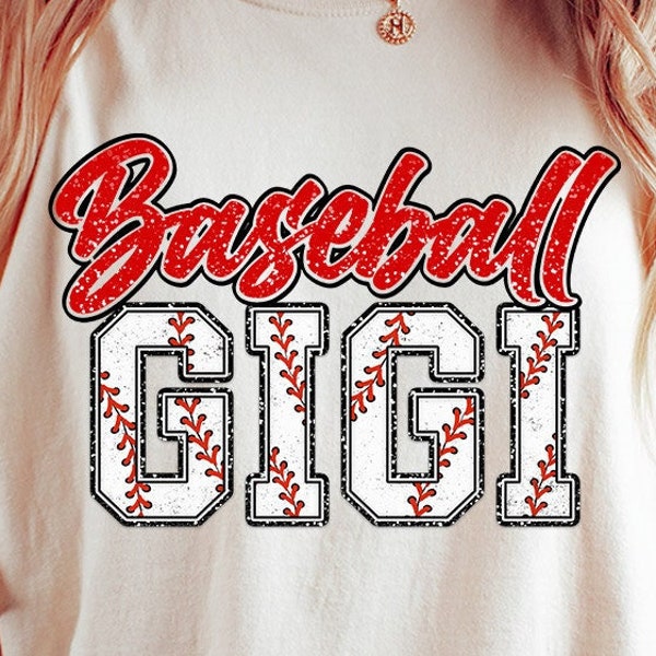 Baseball Gigi PNG, Red, Athletic, Distressed, sport family, Sublimation Design Downloads