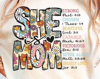 She Is Mom Png, Mama, Mother's Day, Retro, Girl Mom, Christian, Blessed Mom, Bible Verses, She Is Strong, Sublimation Design Downloads