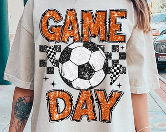 Orange Glitter Soccer Game Day PNG - Sublimation Design (Digital Download)