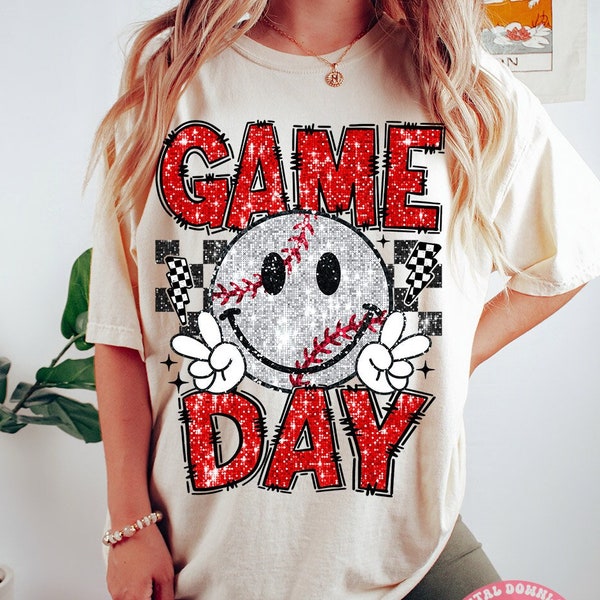 Baseball Game Day PNG, Red Team, Glitter, Faux Sequin, Baseball, Baseball Mom, Baseball Mama, Game Day Vibes, Sublimation Design Downloads