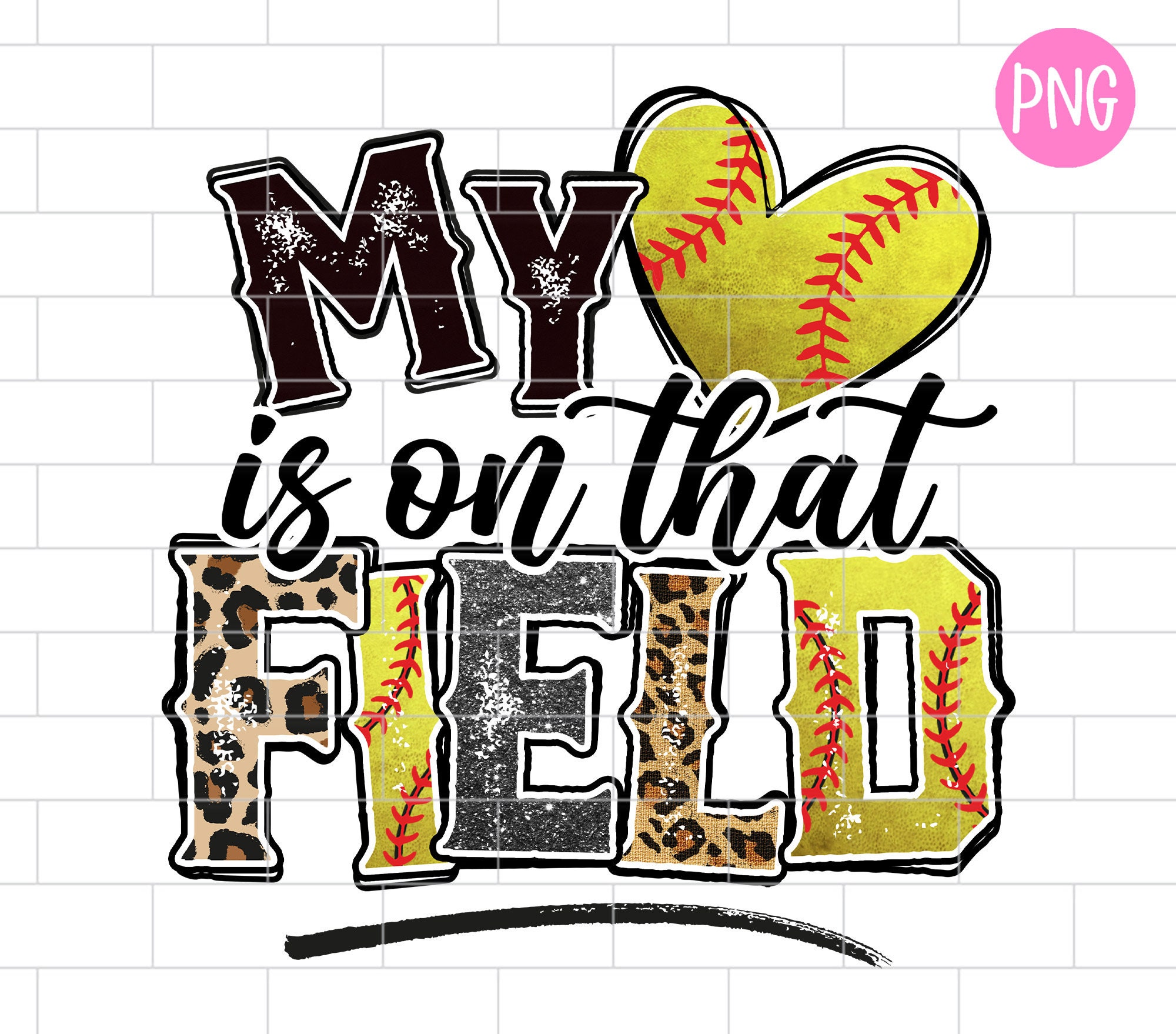 My Heart is on That Field Softball PNG Leopard Heart - Etsy