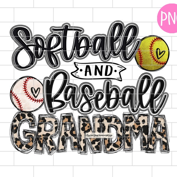 Softball And Baseball Grandma PNG, Grandma Of Both, Leopard Sublimation Design Downloads