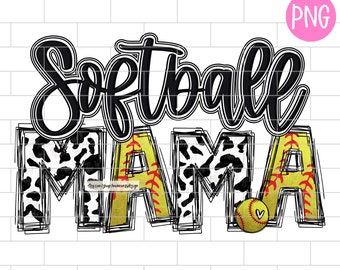 Softball Mama Black PNG, Softball Mom, Cow Print, Sublimation Design Downloads