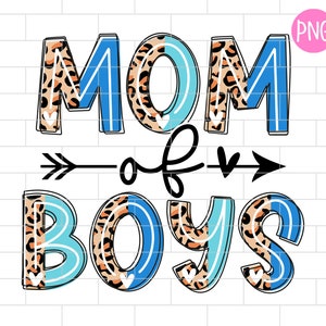 Puede incluir: Gráfico de Mamá de Niños con un diseño azul y estampado de leopardo. El texto está contorneado en negro y tiene una forma de corazón en cada letra. Una flecha con un corazón en el medio está entre las palabras "Mamá" y "Niños".
