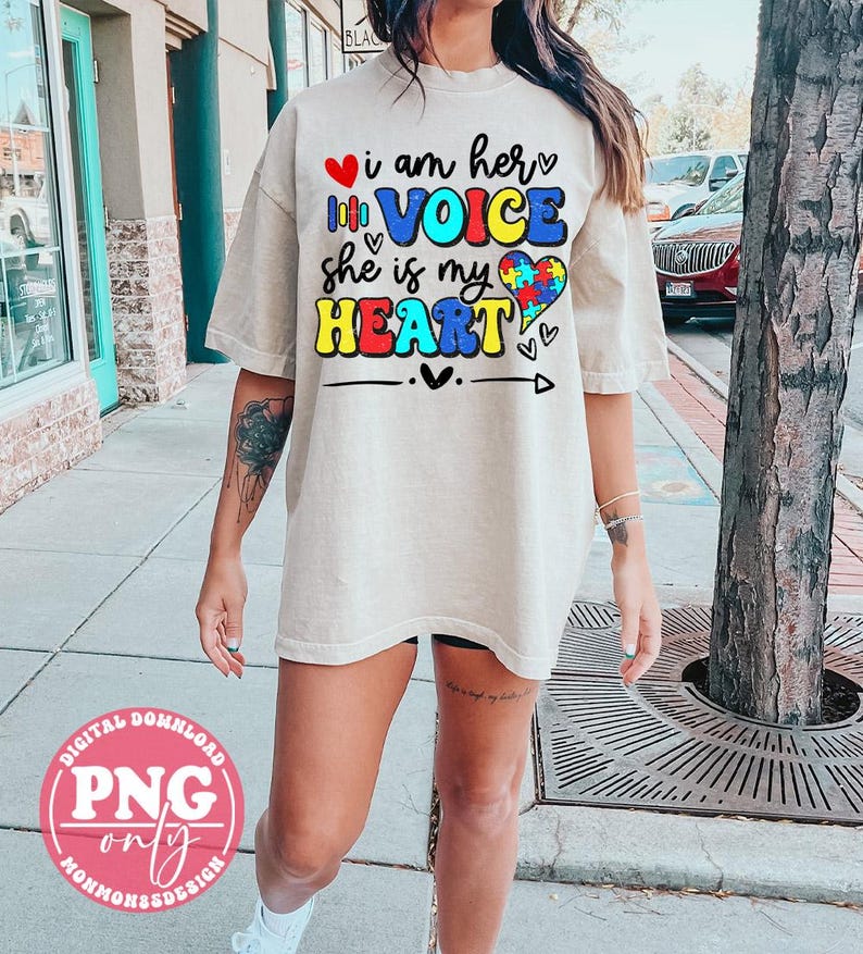 Autism Mom PNG, I Am Her Voice She is My Heart, Autism Mama Sublimation ...