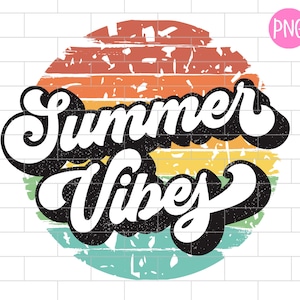 Summer Vibes PNG, 60s, 70s, Vintage, Rainbow, Beach Sublimation Design Downloads