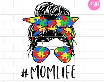 Mamá con autismo PNG: Diseño de sublimación de moño desordenado (descarga digital)