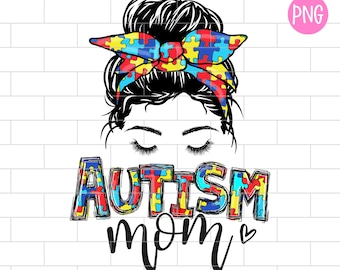 Mamá con autismo PNG: Diseño de sublimación para concienciar sobre el autismo (descarga digital)