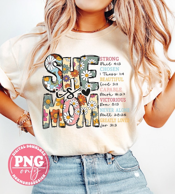 She Is Mom PNG: Retro Christian Mother's Day Design (Digital Download)